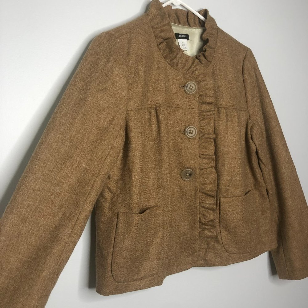 J. Crew Brown Fiona Ruffle Wool Jacket/Blazer- 10